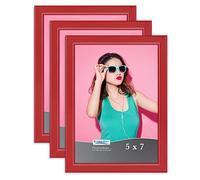 Icona Bay 7x5 Picture Frames (Red, 3 Pack), Coloured Solid Wood Scandinavian Style Frames for Photos, Pizzazz Collection