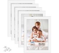 Icona Bay - 7x5 Picture Frames - White, 5 Pack - Modern Style Wood Composite Frames - Table Top or Wall Mount - Bliss Collection