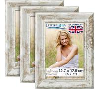 Icona Bay - 7x5 Picture Frames - White Driftwood, 3 Pack - Rustic Wood Pattern - Lightly Distressed Frames for Table Top Display or Wall Mount - Traditions Collection