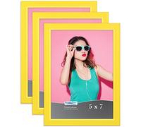 Icona Bay 7x5 Picture Frames (Yellow, 3 Pack), Coloured Solid Wood Scandinavian Style Frames for Photos, Pizzazz Collection