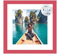 Icona Bay - 8x8 Red Picture Frame with Removable Mat to 6x6 Photo - Modern Style Engineered Wood Picture Frame - Table Top or Wall Mount - Bliss Collection