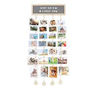 Icona Bay Wall Hanging Picture Frame Collage (15x5, Rustic Brown), Large Family Wall Photo Gallery w/Letter Board, Alphabet & Clips, Multiple Pictures Wall Decor Hanging Display