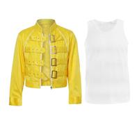 Iconic 1980's Yellow Rock Star Costume Set - Classic Yellow Buckle Jacket and White Vest Top - 80's Legend Icon Music - Unisex Mens Women's Fancy Dress Costume
