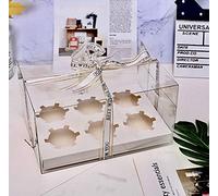 Iconic Baker | Pack of 5 | Clear 6 Cavity Inserts Cupcake Boxes | Tall Transparent Cupcake Dessert Cookie Box Insert in White