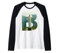 Iconic Brazil Landscape Christ The Redeemer Letter B Raglan Baseball Tee