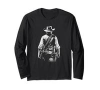 Iconic Cowboy Sheriff Dark Western Art Black Long Sleeve T-Shirt