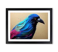 Iconic Crow Bird Art Abstract Framed Wall Art Print A2 Black