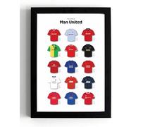 Iconic Football Shirts of Man United, Historic Manchester Jersey Timeline, A5 Wall Art Poster Print (frame 21 x 16 cms)