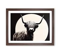 Iconic Highland Cow BLK Framed Wall Art Print A2 Walnut