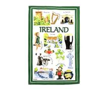 Iconic Ireland Tea Towel Souvenir Gift Green Irish Scenes Leprechaun Collage