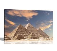 Iconic Landscape of the Pyramids of Ghiza, Egypt Canvas Wall Art Pictures Stretched and Framed Home Office Bedroom Prints Ancient Photos 60 x 40cm (24 x 16 inches) A2