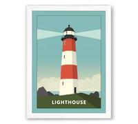 Iconic Lighthouse Retro Framed Wall Art Print A2 (59.4×42cm) White, Wall Decor for Living Room, Bedroom, Office & Home, Ready to Hang, Art Gift