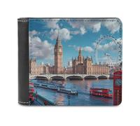 Iconic London Landmarks Men Bifold Wallet Slim PU Leather Purse | Cash Card Holder,Multi Compartment Coin Purse,Wallet for Travel Work Shopping