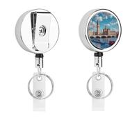 Iconic London Landmarks Retractable Badge Holder Name Tag Holder | Stainless steel,Badge Holders Reel with Belt Clip,ID Card Holders for Nurses Office Workers Teachers