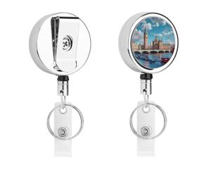 Iconic London Landmarks Retractable Badge Holder Name Tag Holder | Stainless steel,Badge Holders Reel with Belt Clip,ID Card Holders for Nurses Office Workers Teachers