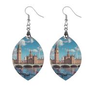 Iconic London Landmarks Women Dainty Drop Apricot Shaped Earring | Lightweight Earrings,Wooden Dangle Jewelry,Stylish Party Accessory