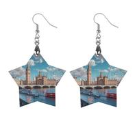 Iconic London Landmarks Women Dainty Drop Earring Star Earring | Lightweight Earrings,Wooden Dangle Jewelry,Stylish Party Accessory