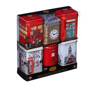 Iconic London Sights 6x Tea Tins with Fine English Breakfast Loose Leaf Tea, British Souvenir, Big Ben, UK Foods