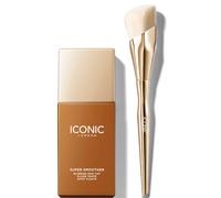 ICONIC London Super Smoother Blurring Skin Tint (Various Shades) and Complexion Brush Bundle - Warm Deep