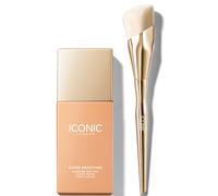 ICONIC London Super Smoother Blurring Skin Tint (Various Shades) and Complexion Brush Bundle - Warm Light