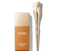 ICONIC London Super Smoother Blurring Skin Tint (Various Shades) and Complexion Brush Bundle - Warm Tan