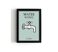 Iconic Monopoly Waterworks A5 Framed Print - Sage Green version