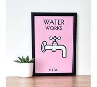 Iconic Pink Monopoly Waterworks - A4 FRAMED Wall Art Print (frame 31 x 23 cms)
