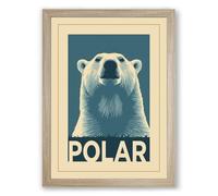 Iconic Polar Bear Art Deco Framed Wall Art Print A1 (84.1×59.4cm) Oak, Wall Decor for Living Room, Bedroom, Office & Home, Ready to Hang, Art Gift