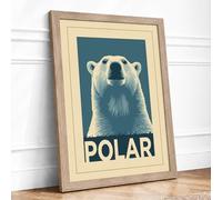 Iconic Polar Bear Art Deco Framed Wall Art Print A1 Oak