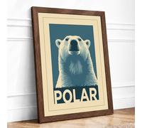 Iconic Polar Bear Art Deco Framed Wall Art Print A4 Walnut