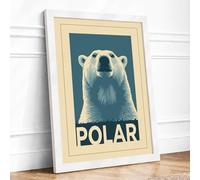 Iconic Polar Bear Art Deco Framed Wall Art Print A4 White