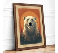 Iconic Polar Bear Vintage Framed Wall Art Print A1 Walnut