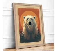 Iconic Polar Bear Vintage Framed Wall Art Print A2 Oak