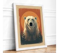 Iconic Polar Bear Vintage Framed Wall Art Print A3 White
