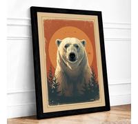 Iconic Polar Bear Vintage Framed Wall Art Print A4 Black
