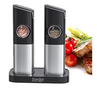 Iconique Electric Salt & Pepper Grinder Set | Automatic Gravity Fed, Refillable with Coarseness Adjustment, USB-C Charging Stand, Light Indicator, Dust Cap | Pack of 2