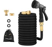 ICONNTECHS 30M/100FT Expandable Garden Hose with Double Core Latex, 3/4" & 1/2" Solid Brass Fittings, Non-Kink Extra Strength Fabric, 8 Pattern