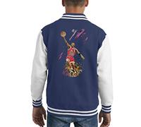 ICONS MERCH Bulls Star Michael Jordan Kid's Varsity Jacket Featuring Sidney Maurer’s Original Artwork Professionally Printed (Oxford Navy Arctic White,XL)