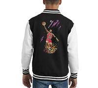 ICONS MERCH Bulls Star Michael Jordan Kid's Varsity Jacket Featuring Sidney Maurer’s Original Artwork Professionally Printed Black Arctic White (L)