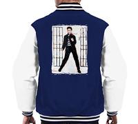 ICONS MERCH Elvis Presley Jailhouse Rock Men's Varsity Jacket Featuring Sidney Maurer’s Original Artwork Professionally Printed (Oxford Navy Arctic White-L)