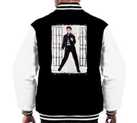 ICONS MERCH Elvis Presley Jailhouse Rock Men's Varsity Jacket XL - Jet Black Arctic White College Bomber Featuring Sidney Maurer Artwork, Professionally Printed, Vintage Gift for Elvis Fans