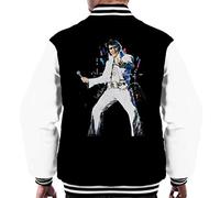 ICONS MERCH Elvis Presley Men’s Varsity Jacket XL - Jet Black Arctic White Bomber, Sidney Maurer Artwork, Professionally Printed, Premium Licensed Vintage Tribute Apparel for Elvis Fans and Collectors