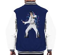 ICONS MERCH Elvis Presley Men's Varsity Jacket Featuring Sidney Maurer’s Original Artwork Professionally Printed (Oxford Navy Arctic White,L)