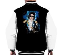 ICONS MERCH Michael Jackson 1984 Grammys Men's Varsity Jacket Original Portrait by Sidney Maurer Jet Black Arctic White (XL)