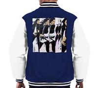 ICONS MERCH Michael Jackson 90s Men's Varsity Jacket Original Portrait by Sidney Maurer (Oxford Navy Arctic White-XXL)