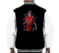ICONS MERCH Michael Jackson Thriller Men's Varsity Jacket Original Portrait by Sidney Maurer (Jet Black Arctic White-L)