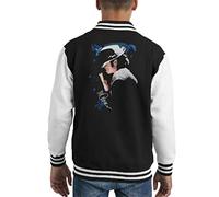 ICONS MERCH Michael Jackson Tipped Hat Kid's Varsity Jacket Original Portrait by Sidney Maurer (Jet Black Arctic White,S) Professionally Printed