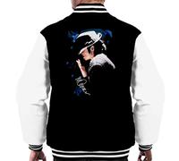 ICONS MERCH Michael Jackson Tipped Hat Men's Varsity Jacket - Original Sidney Maurer Portrait Design, Jet Black & Arctic White, XL, Professionally Printed, Premium MJ Tribute College Bomber Jacket