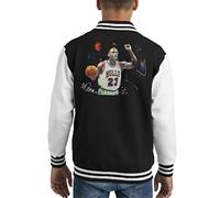 ICONS MERCH Michael Jordan Bulls Basketball Kid's Varsity Jacket Featuring Sidney Maurer’s Original Artwork Professionally Printed Jet Black Arctic White (XL)