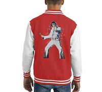 ICONS MERCH Sidney Maurer Portrait of Elvis Presley Kid's Varsity Jacket Fire Red Arctic White (XL)